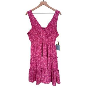 NWT CeCe Floral Sleeveless Tiered Ruffle‎ Knee Length Dress Pink Orange Size XL